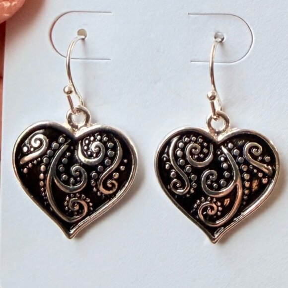 Y2K Vintage Bali Silver Tone Heart Filigree Dangle Earrings 1-1/8" Nickel Free - Picture 3 of 8